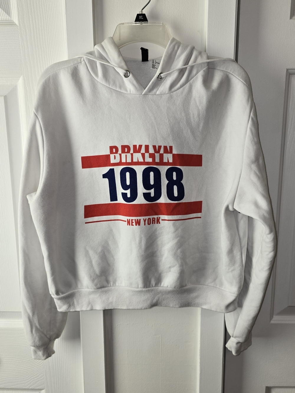 H&M White Hoodie with Red & Navy 'BRKLYN 1998' Graphic